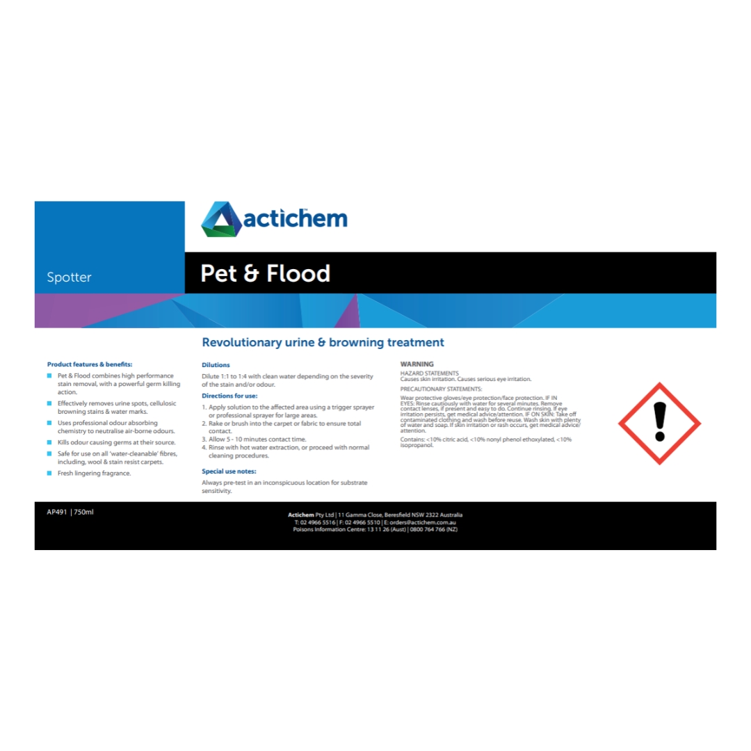 Actichem Pet & Flood 750ml Label Each