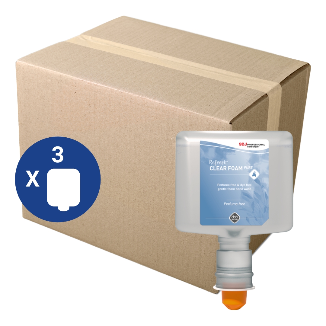 Deb Hand Wash Touch Free Refresh Clear Foam 1.2L Carton 3